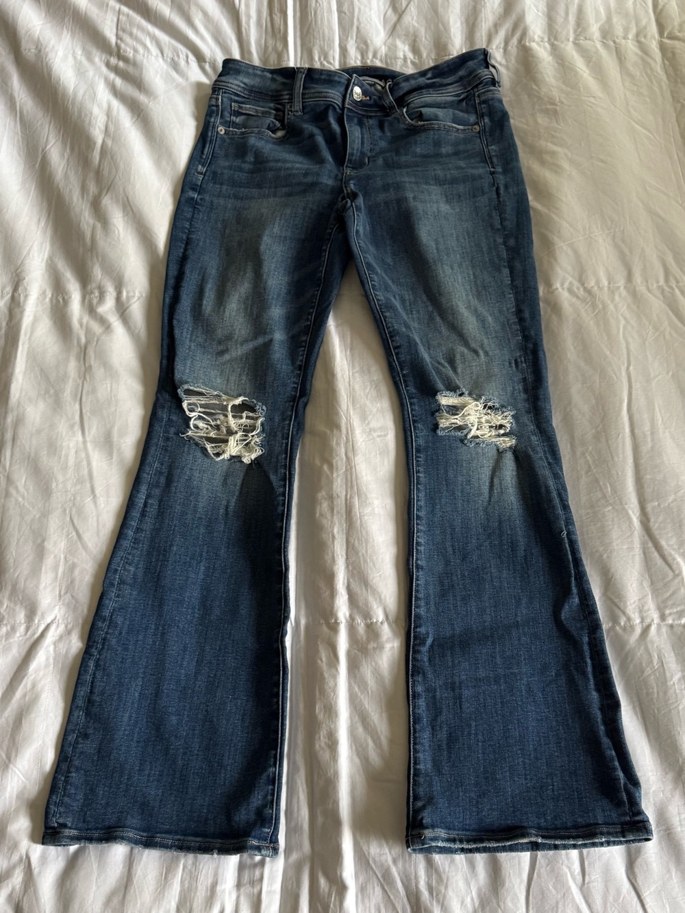 American Eagle Outfitters Dark Wash Distressed Flare Jeans